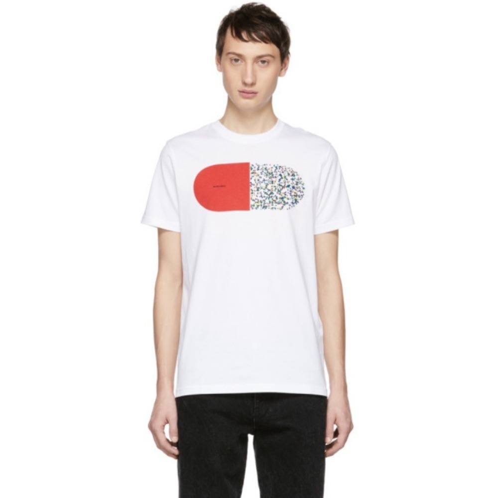PS Paul Smith Floral Pill Graphic T-Shirt Mens M White Streetwear Casual